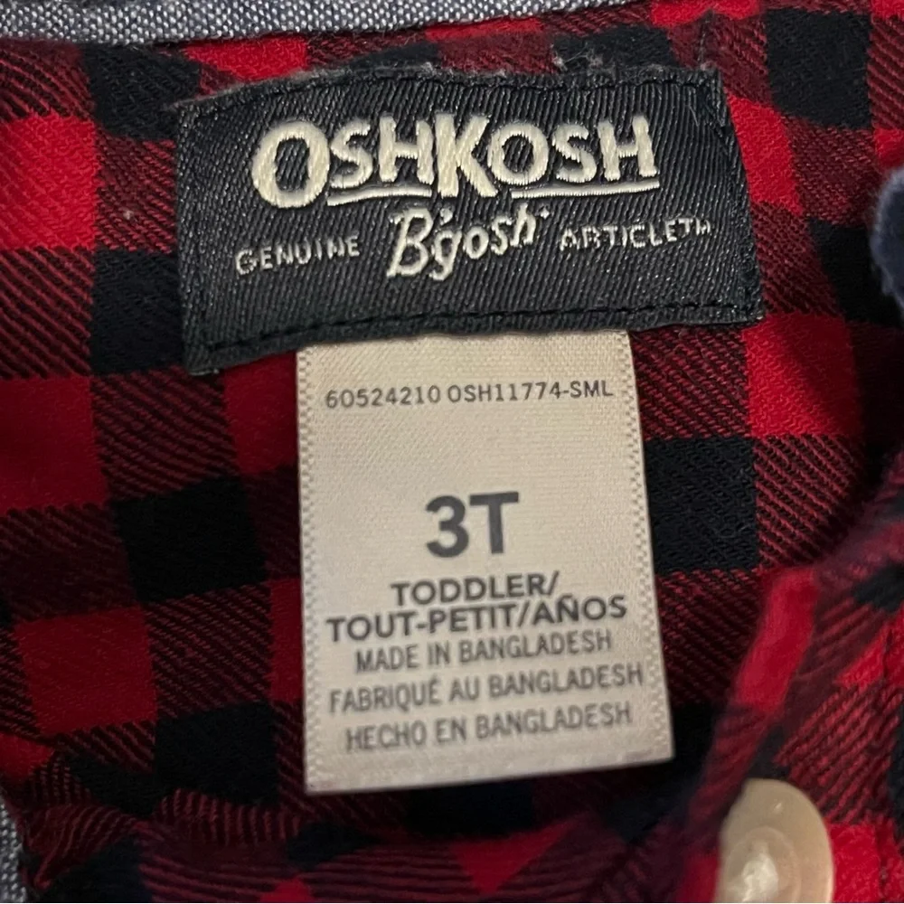 OshKosh B'gosh Red Plaid Cat & Jack Cream Bear Winter Boy Shirt Bundle 3T